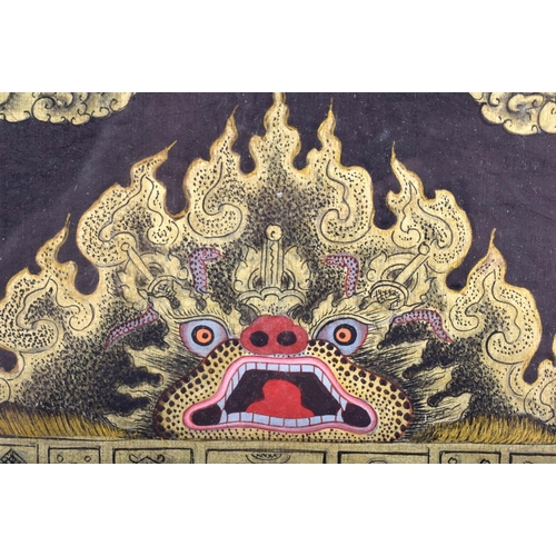 1417 - AN EARLY 20TH CENTURY CHINESE TIBETAN WATERCOLOUR SILK THANGKA painted with Buddhistic emblems and s... 