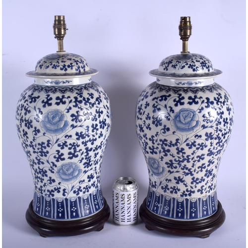 1420 - A LARGE PAIR OF EARLY 20TH CENTURY CHINESE GINGER JARS AND COVERS converted to lamps. Porcelain 40 c... 