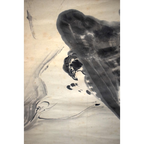 1424 - TWO 19TH CENTURY JAPANESE MEIJI PERIOD INK WATERCOLOUR SCROLLS. Largest 126 cm x 38 cm. (2)