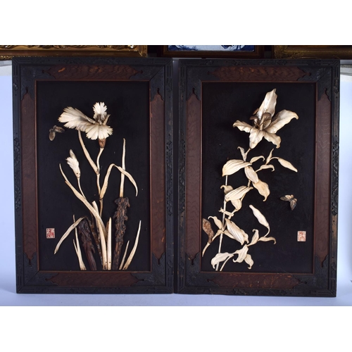 1426 - A LARGE PAIR OF 19TH CENTURY JAPANESE MEIJI PERIOD IVORY AND BONE PANELS. 65 cm x 45 cm.