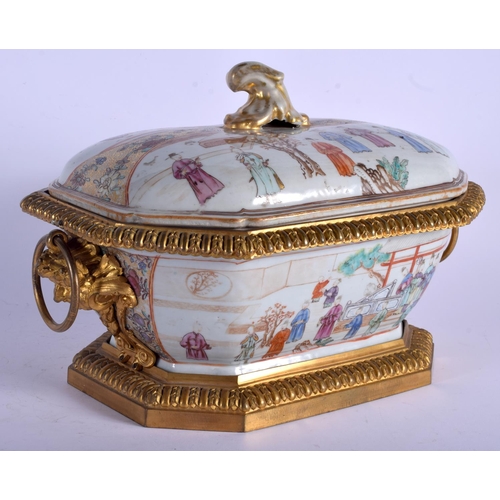 1427 - A GOOD 18TH CENTURY CHINESE EXPORT FAMILLE ROSE TUREEN AND COVER Qianlong, with fine quality French ... 