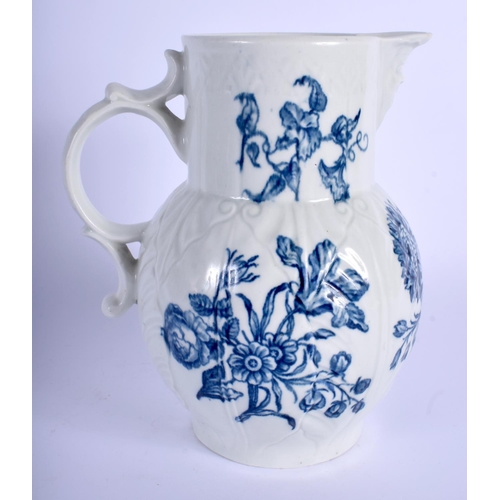 143 - 18th c. Worcester mask spout jug ,the body cabbage leaf moulded, decorated with large flowers spray ... 