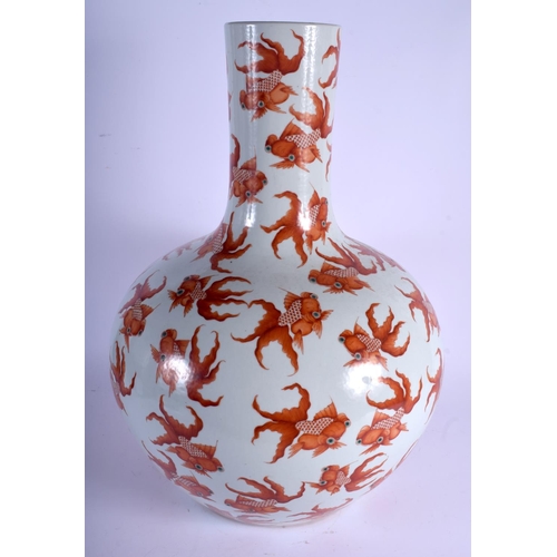 1433 - A LARGE 19TH CENTURY CHINESE TIAN QUI PING PORCELAIN VASE Qing, painted with goldfish swimming. 60 c... 