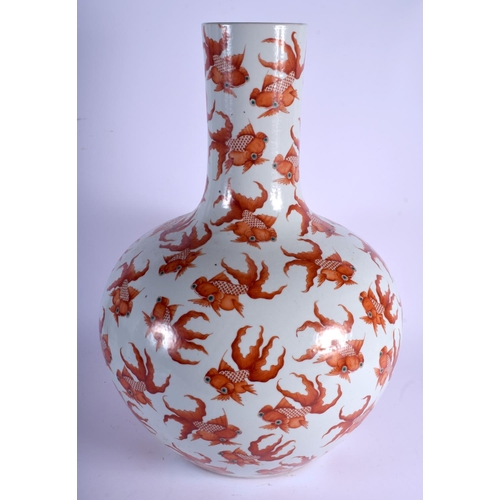 1433 - A LARGE 19TH CENTURY CHINESE TIAN QUI PING PORCELAIN VASE Qing, painted with goldfish swimming. 60 c... 