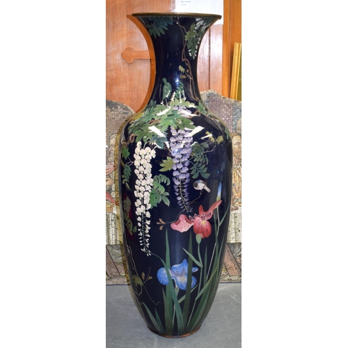 1443 - A VERY LARGE 19TH CENTURY JAPANESE MEIJI PERIOD CLOISONNÉ ENAMEL VASE decorated with birds and flowe... 