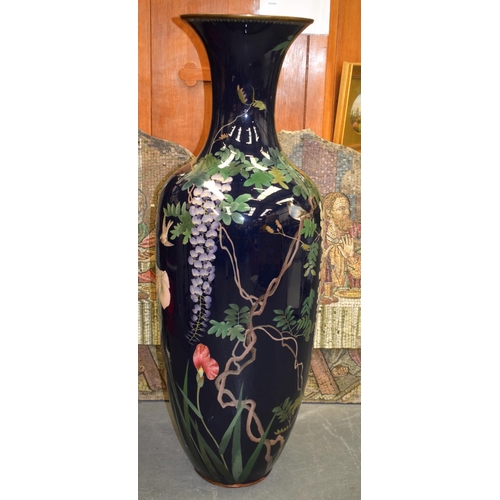 1443 - A VERY LARGE 19TH CENTURY JAPANESE MEIJI PERIOD CLOISONNÉ ENAMEL VASE decorated with birds and flowe... 