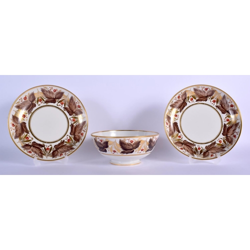 145 - Early 19th c. Worcester Flight Barr and Barr pair of saucer shaped dishes and a matching bowl painte... 