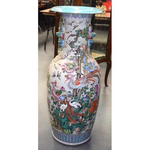 1453 - A VERY LARGE CHINESE CANTON FAMILLE ROSE FLOOR VASE Late Qing/Republic, painted with birds and flowe... 