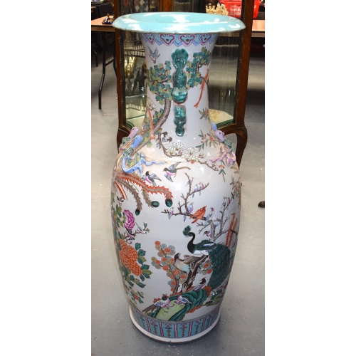 1453 - A VERY LARGE CHINESE CANTON FAMILLE ROSE FLOOR VASE Late Qing/Republic, painted with birds and flowe... 