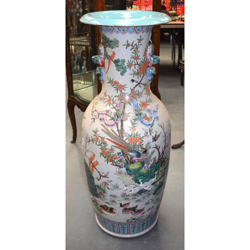 1453 - A VERY LARGE CHINESE CANTON FAMILLE ROSE FLOOR VASE Late Qing/Republic, painted with birds and flowe... 