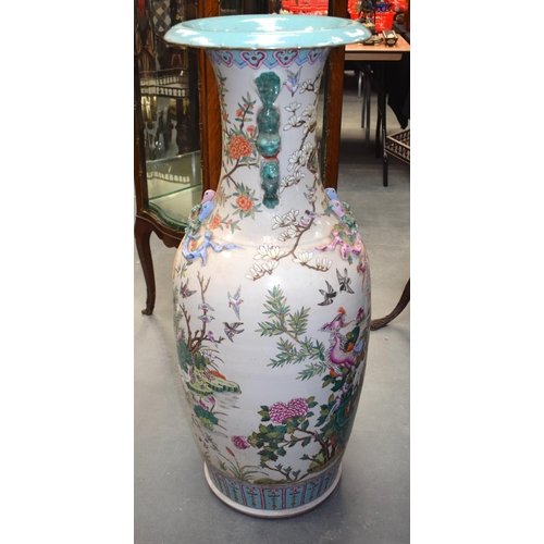 1453 - A VERY LARGE CHINESE CANTON FAMILLE ROSE FLOOR VASE Late Qing/Republic, painted with birds and flowe... 