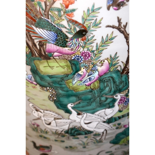 1453 - A VERY LARGE CHINESE CANTON FAMILLE ROSE FLOOR VASE Late Qing/Republic, painted with birds and flowe... 