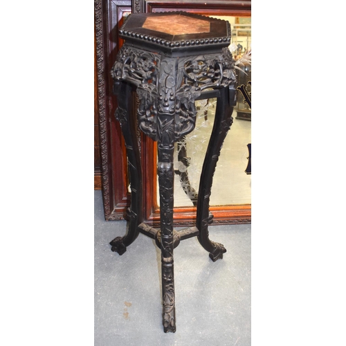 1459 - A 19TH CENTURY CHINESE MARBLE INSET HONGMU OCCASIONAL TABLE. 92 cm x 30 cm.