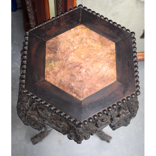 1459 - A 19TH CENTURY CHINESE MARBLE INSET HONGMU OCCASIONAL TABLE. 92 cm x 30 cm.