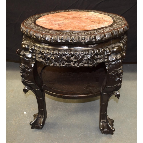 1460 - A LARGE 19TH CENTURY CHINESE MARBLE INSET HONGMU STAND Qing. 60 cm x 57 cm.