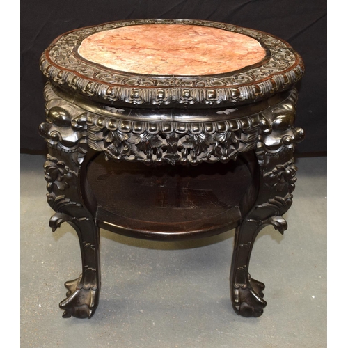 1460 - A LARGE 19TH CENTURY CHINESE MARBLE INSET HONGMU STAND Qing. 60 cm x 57 cm.