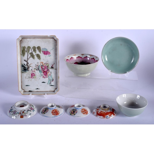 1464 - A 19TH CENTURY CHINESE FAMILLE ROSE PORCELAIN TRAY Qing, together with other assorted porcelain. Lar... 