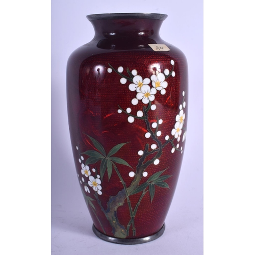 1469 - AN EARLY 20TH CENTURY JAPANESE MEIJI PERIOD CLOISONNÉ ENAMEL VASE with silver mounts. 19 cm high.