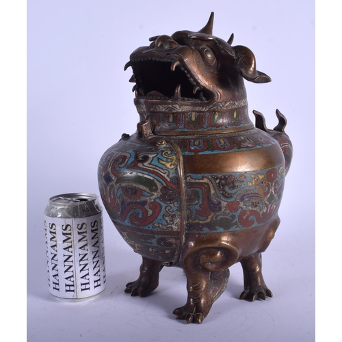 1471 - A 19TH CENTURY JAPANESE MEIJI PERIOD CHAMPLEVÉ ENAMEL BRONZE CENSER modelled as a Buddhistic lion. 3... 