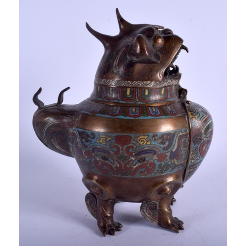 1471 - A 19TH CENTURY JAPANESE MEIJI PERIOD CHAMPLEVÉ ENAMEL BRONZE CENSER modelled as a Buddhistic lion. 3... 