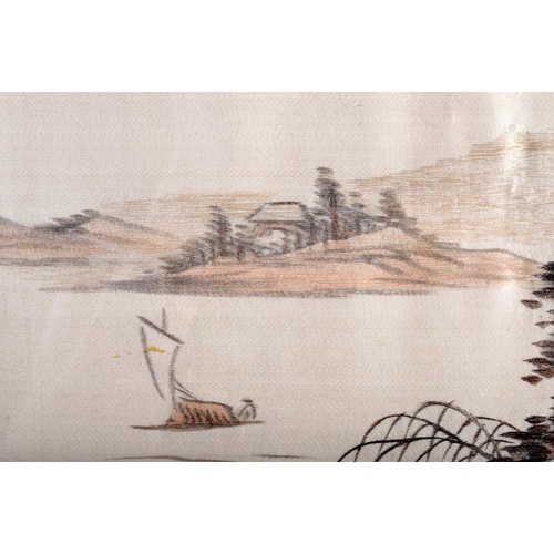 1477 - AN EARLY 20TH CENTURY JAPANESE MEIJI PERIOD SILK LANDSCAPE. Image 80 cm x 32 cm.