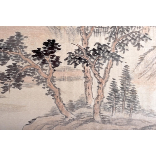 1477 - AN EARLY 20TH CENTURY JAPANESE MEIJI PERIOD SILK LANDSCAPE. Image 80 cm x 32 cm.