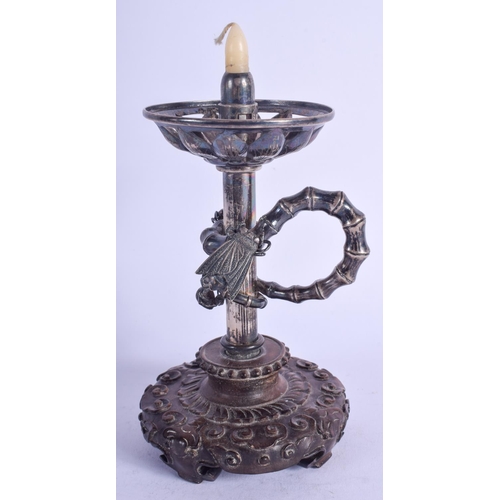 1478 - A RARE 19TH CENTURY CHINESE EXPORT SILVER CANDLESTICK with entwined bamboo handle. 17 cm high.