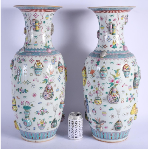 1479 - A VERY LARGE PAIR OF CHINESE FAMILLE ROSE PRECIOUS OBJECT VASES Late Qing/Republic, painted with flo... 