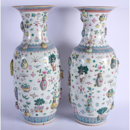 1479 - A VERY LARGE PAIR OF CHINESE FAMILLE ROSE PRECIOUS OBJECT VASES Late Qing/Republic, painted with flo... 