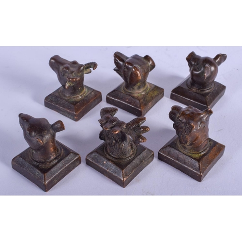 1488 - A SET OF SIX CHINESE BRONZE ZODIAC SEALS 20th Century. 3.5 cm x 3 cm. (6)