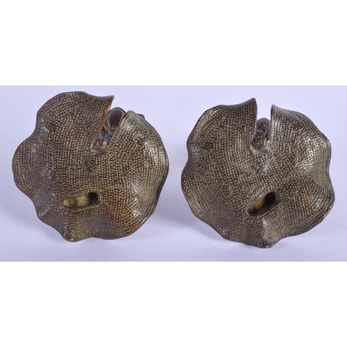 1513 - A PAIR OF JAPANESE BRONZE LOTUS PODS. 6 cm x 6 cm.