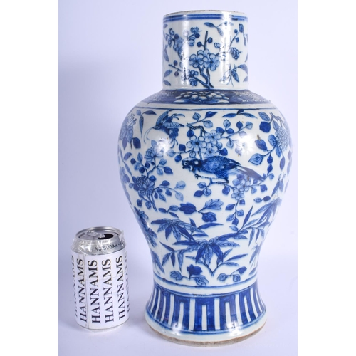 1534 - A LARGE 19TH CENTURY CHINESE BLUE AND WHITE PORCELAIN VASE Qing, painted with birds and foliage. 38 ... 