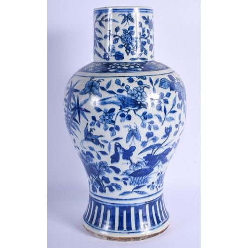 1534 - A LARGE 19TH CENTURY CHINESE BLUE AND WHITE PORCELAIN VASE Qing, painted with birds and foliage. 38 ... 