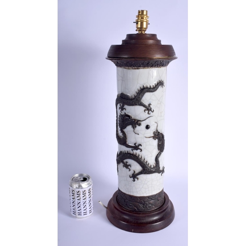 1536 - A LARGE 19TH CENTURY CHINESE CRACKLE GLAZED DRAGON VASE converted to a lamp. Vase 39 cm high.