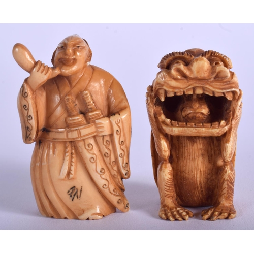 1548 - TWO EARLY 20TH CENTURY JAPANESE MEIJI PERIOD CARVED IVORY NETSUKES. Largest 6 cm x 2.5 cm. (2)