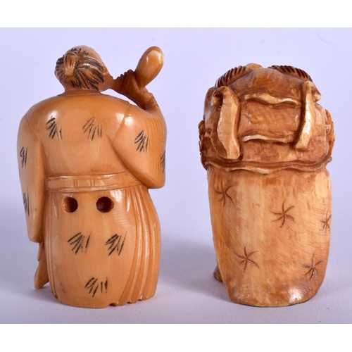 1548 - TWO EARLY 20TH CENTURY JAPANESE MEIJI PERIOD CARVED IVORY NETSUKES. Largest 6 cm x 2.5 cm. (2)