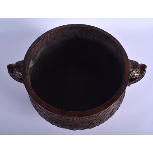 1551 - A LARGE CHINESE TWIN HANDLED BRONZE CENSER 20th Century, decorated with landscapes. 40 cm x 21 cm, i... 