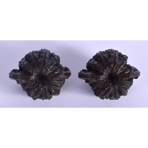 1552 - A PAIR OF CHINESE BRONZE WALNUTS 20th Century. 3 cm x 3 cm.