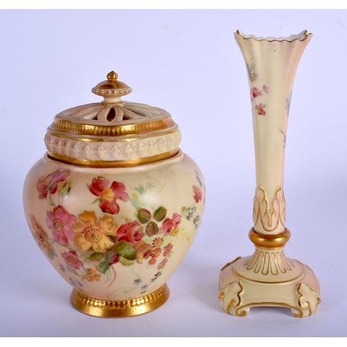 161 - Royal Worcester blush ivory pot pourri and two covers painted with flowers date code for 1890 and a ... 