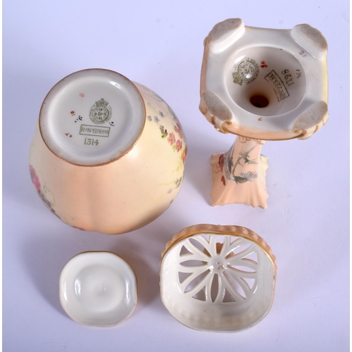 161 - Royal Worcester blush ivory pot pourri and two covers painted with flowers date code for 1890 and a ... 