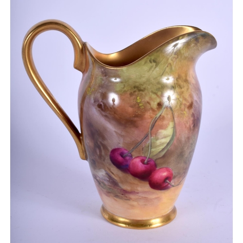 162 - Royal Worcester tall milk jug painted with fruit by Horace Price, signed, date code for 1930. 12.5cm... 