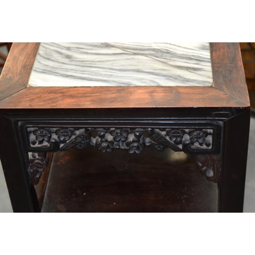 1638 - A 19TH CENTURY CHINESE HARDWOOD MARBLE INSET TABLE. 77 cm x 41 cm.