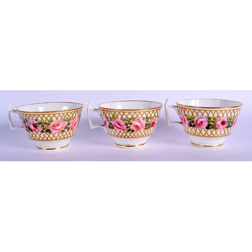 165 - Late 19th c.\Early 20th c. Derby set of three tea cups, saucer and side plates painted with roses su... 