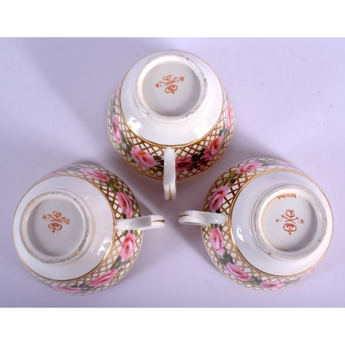 165 - Late 19th c.\Early 20th c. Derby set of three tea cups, saucer and side plates painted with roses su... 