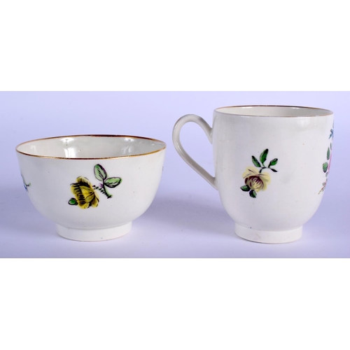 174 - 18th c. Caughley coffee cup, tea bowl and saucer painted with back to back roses