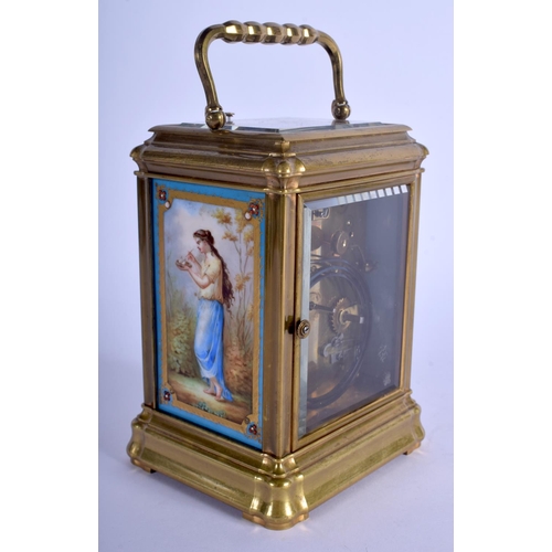 1756 - A FINE 19TH CENTURY FRENCH SEVRES PORCELAIN REPEATING CARRIAGE CLOCK painted with classical scenes. ... 