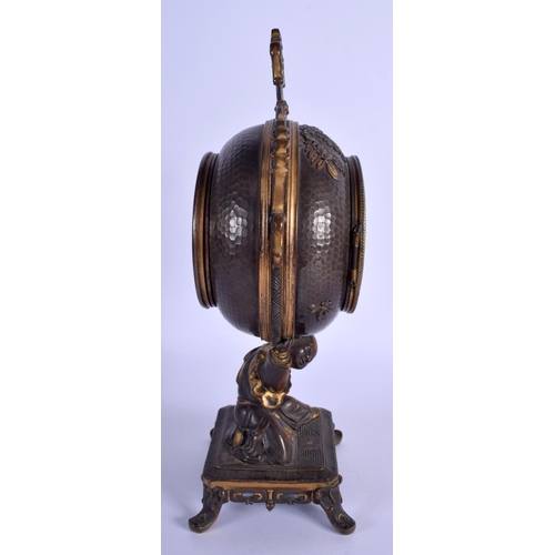 1761 - A 19TH CENTURY FRANCO JAPANESE MIYAO STYLE BRONZE CLOCK Manoah Rhodes & Sons, modelled with a boy ho... 