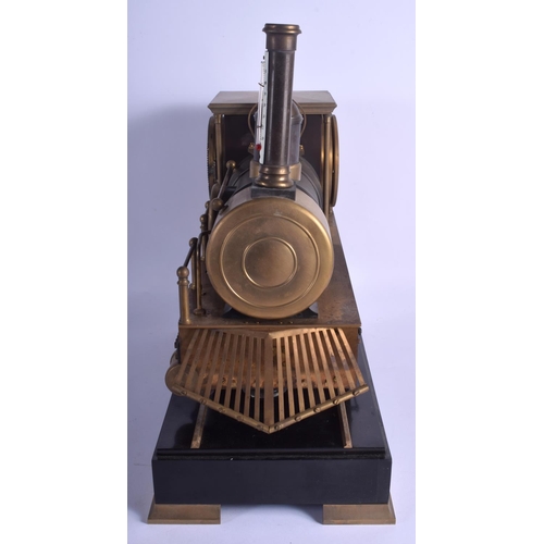 1765 - A LARGE CONTEMPORARY BRONZE LOCOMOTIVE CLOCK with thermometer, upon a base imitating railway lines. ... 