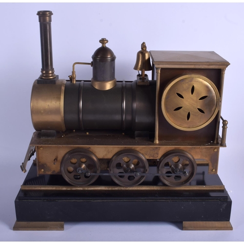 1765 - A LARGE CONTEMPORARY BRONZE LOCOMOTIVE CLOCK with thermometer, upon a base imitating railway lines. ... 