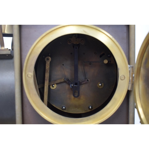 1765 - A LARGE CONTEMPORARY BRONZE LOCOMOTIVE CLOCK with thermometer, upon a base imitating railway lines. ... 